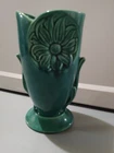 Vintage Shawnee Green Pottery Vase  Leaf Teal Green Design. 9" Tall