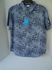 NEW MENS COLUMBIA BLUE PALM RAPID RIVERS SHORT SLEEVE SHIRT SIZE MEDIUM