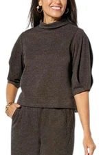 Democracy Women's Pleated Elbow Sleeve Mock-Neck Top Brown