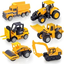 6 Pack Diecast Construction Vehicle Toys, Mini Model Excavator Construction Truc