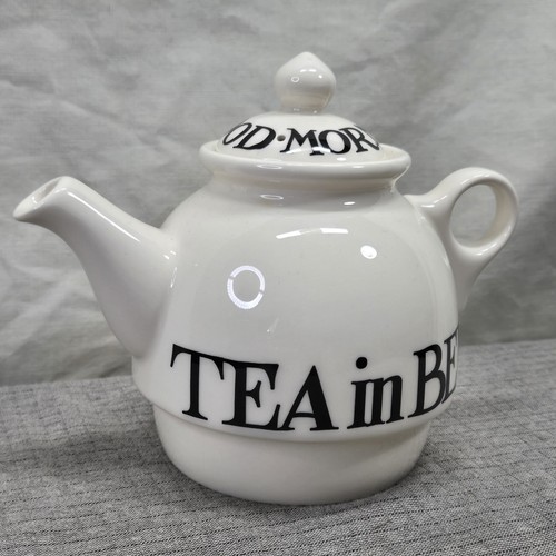 Emma Bridgewater Black Toast & Marmalade Teapot "Tea In Bed" Good Morning w/ Lid - Picture 3 of 10