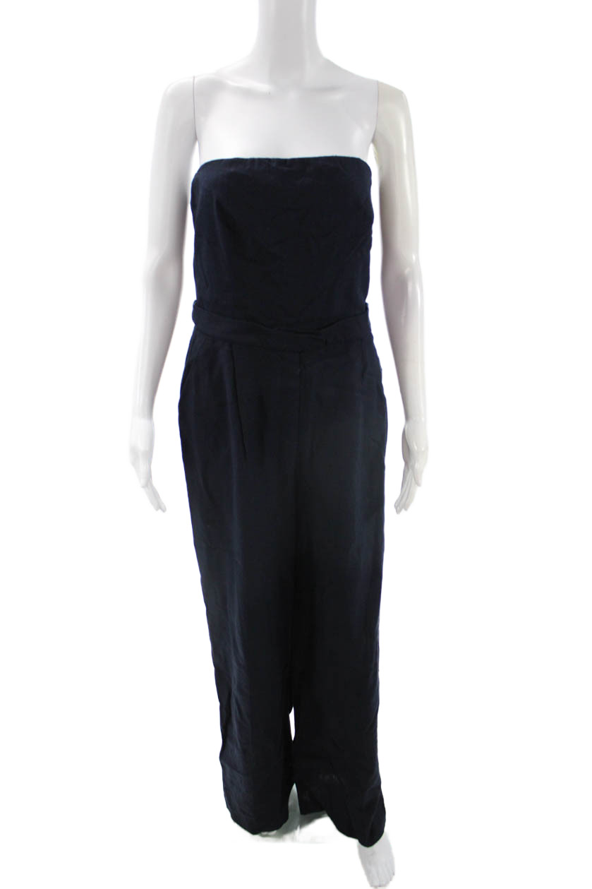 Zara Womens Dark Blue Square Neck Strapless Jumpsuit Linen Viscose Size MFree Shipping in US $100+ Orders | $6.95 Orders Below