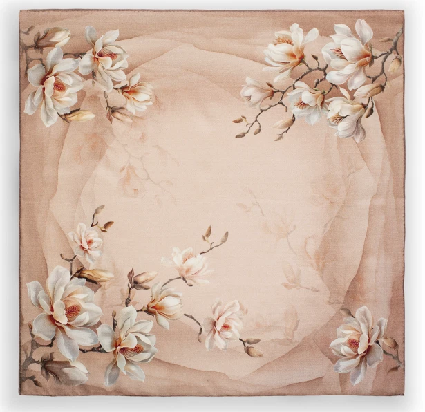 Pañuelo bufanda 70 % cachemir 30 % seda 26"" cuadrado rosa estampado de flores chal envolvente Foto 2 de 2