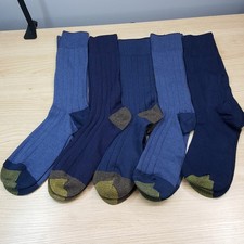 GOLD TOE Mens Crew Dress Socks Navy Blue 5-Pack Ribbed Reinforced Toe