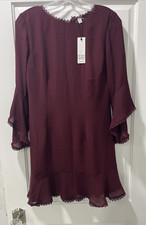 BB Dakota Holiday Formal Short Dress -4- Sheer Lined Lace Sleeves Burgundy NWT