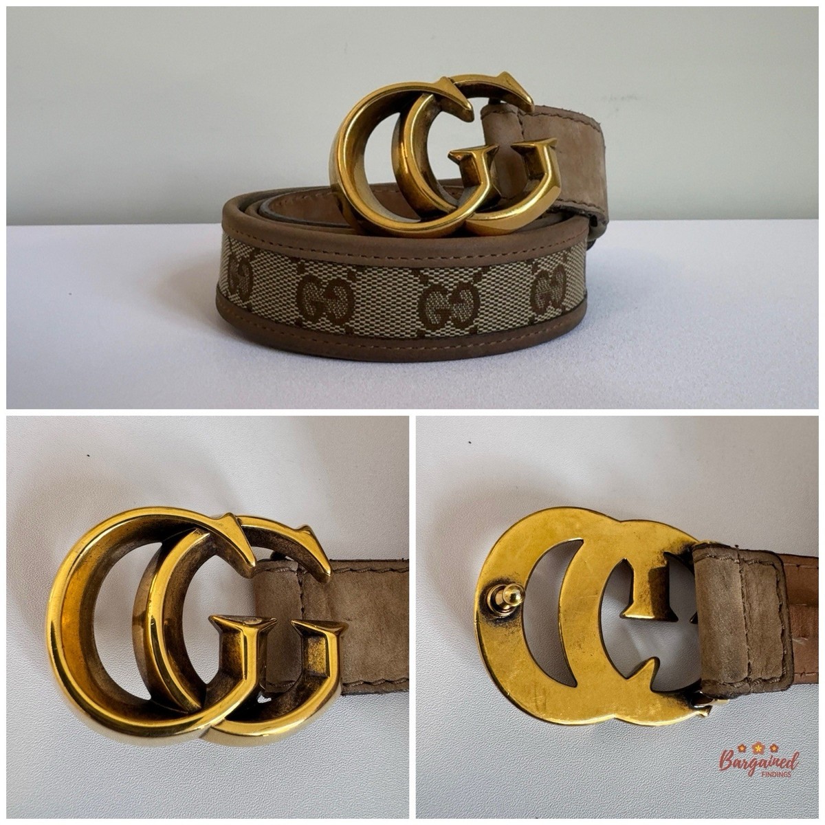 Authentic Gucci Tan Leather Double G Slim Signature Belt 85-34 Authentic Gucci Black Smooth Leather Slim Signature Double G  main image 3