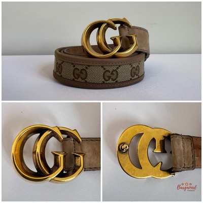 Authentic GUCCI Brown Monogram Canvas Gold double G Buckle  display picture 1