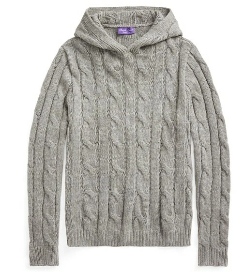 Ralph Lauren Purple Label Mens Grey Cable Knit Cashmere Hoodie Sweater $1,495