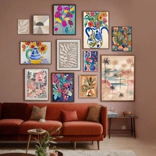 Set of 12 Botanical Printable Wall Art Set, Abstract boho art, Eclectic vintage