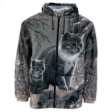 Adults Unisex Animal Print Sherpa Fleece Jacket - Wolf Dog Hooded Zip Coat