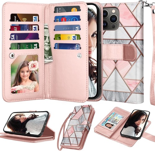 Funda de cuero billetera con soporte para tarjeta de crédito para iPhone 14 13 12 11 Pro Max - Imagen 34 de 47