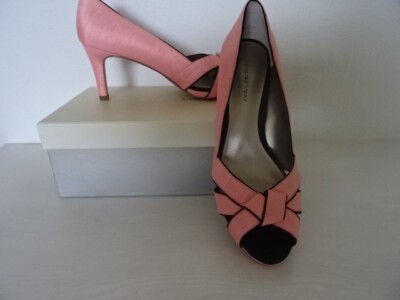 JACQUES VERT PEEPTOE SHOES -CORAL WITH BLACK TRIM SIZE -NEW UK - Main Image
