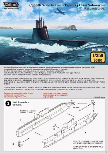 Wolfpack #WP13501 1/350 Type 214 Class Submarine Plastic Model Kit - Advanced - Picture 2 of 7