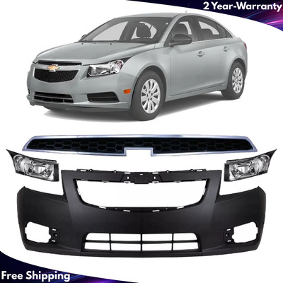 Front Bumper Cover Fascia & Grille Assembly Kit For 2011-2014 Chevrolet Cruze