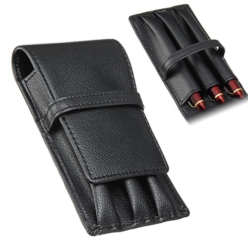 Cuero 3 Plumas Soporte Rodillo Almacenamiento Fuente Pluma Estuche Soporte Bolsa Regalo - Imagen 3 de 8