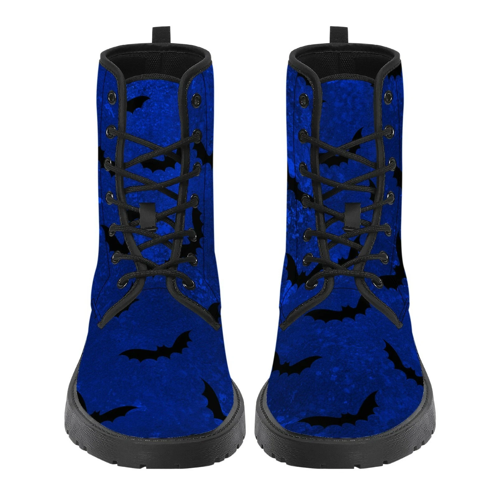 Gothic Royal Blue Bat Canvas Boots for Winter and Halloween