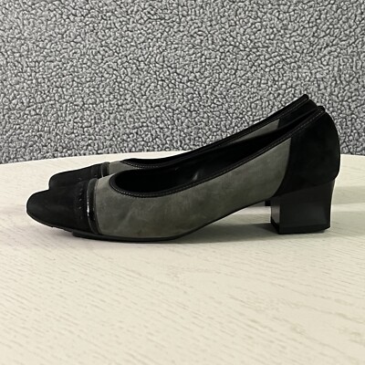 Twotone Grey Suede Chunky Heels Ara Heels Womens 8G Gray Black Two
