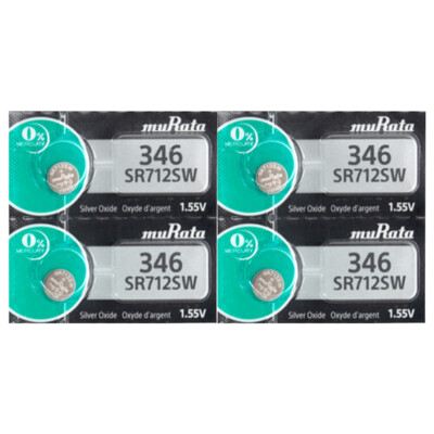 Murata 346 (SR712SW) 1.55V Silver Oxide 0% Hg Mercury Free Watch Battery 4 Pack
