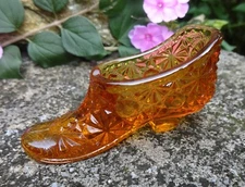 Topaz Glass Old-Fashioned Shoe-Shaped Open Salt Dip/Cellar, Dish!