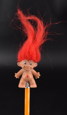 Vintage Troll Doll Pencil Topper Red Diamond Belly Button Red Hair 1.5''
