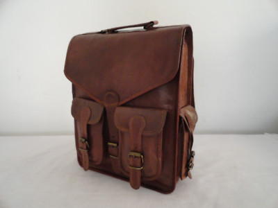 16'' Leather Rucksack Backpack Shoulder Bag Office Laptop School Satchel Handbags