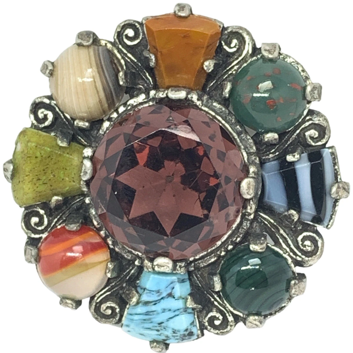 Vintage Glass Stone Colorful Estate Brooch Pin