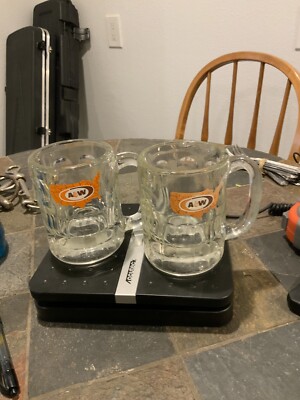 A&W root beer mugs vintage set of two one has small chip