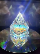 Dichroic Crystal Optic Art Glass Pyramid LUXOR Paperweight Kaleidescope Chakras 
