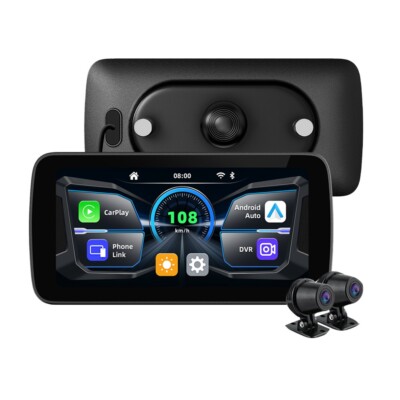 6.25'' Motorcycle GPS Navigation Wireless CarPlay Android Auto, IP67, DVR, Camera