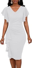 Women's Summer V-Neck Short Sleeve Bodycon Dress - Church/Cocktail/Work Style