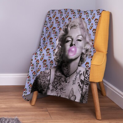 Tattooed Marilyn Monroe Purple Candy Skull Design Soft Fleece