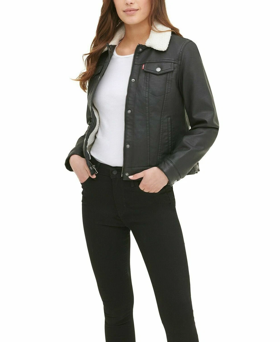 Leather trucker jacket women cheap