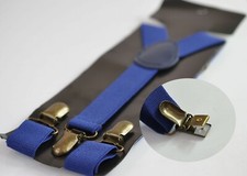 Indigo Royal Blue Elastic Suspenders Braces Bronze Metal Clips Men / Boys / Baby