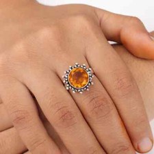 Natural Citrine Ring tone 10X10MM Gemstone 925 Sterling Silver Handmade For Gift