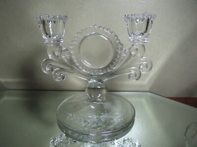 Paden City No. 555 Mr. B line 2 way candlestick with cutting