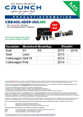 Crunch CRE400.4DSP-ISO.M5 DSP Verstärker Plug & Play kompatibel mit VW Golf VII - Picture 3 of 20
