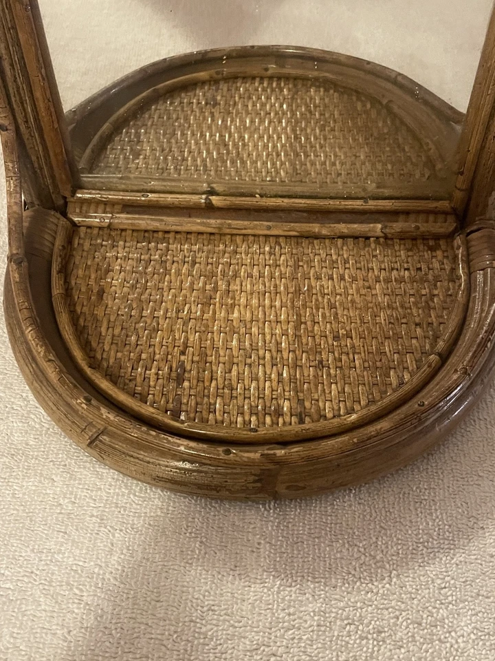 Lindo espejo de pared y estante tropical boho vintage de ratán ~ bambú ~ mimbre Foto 3 de 4