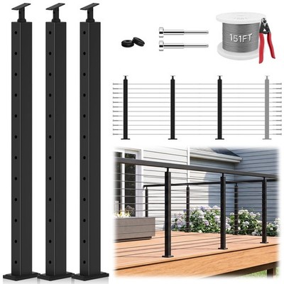 Gyykzz 42'' One-Stop Cable Railing Post Kits 3 Pack, Adjustable Top Level Dril...