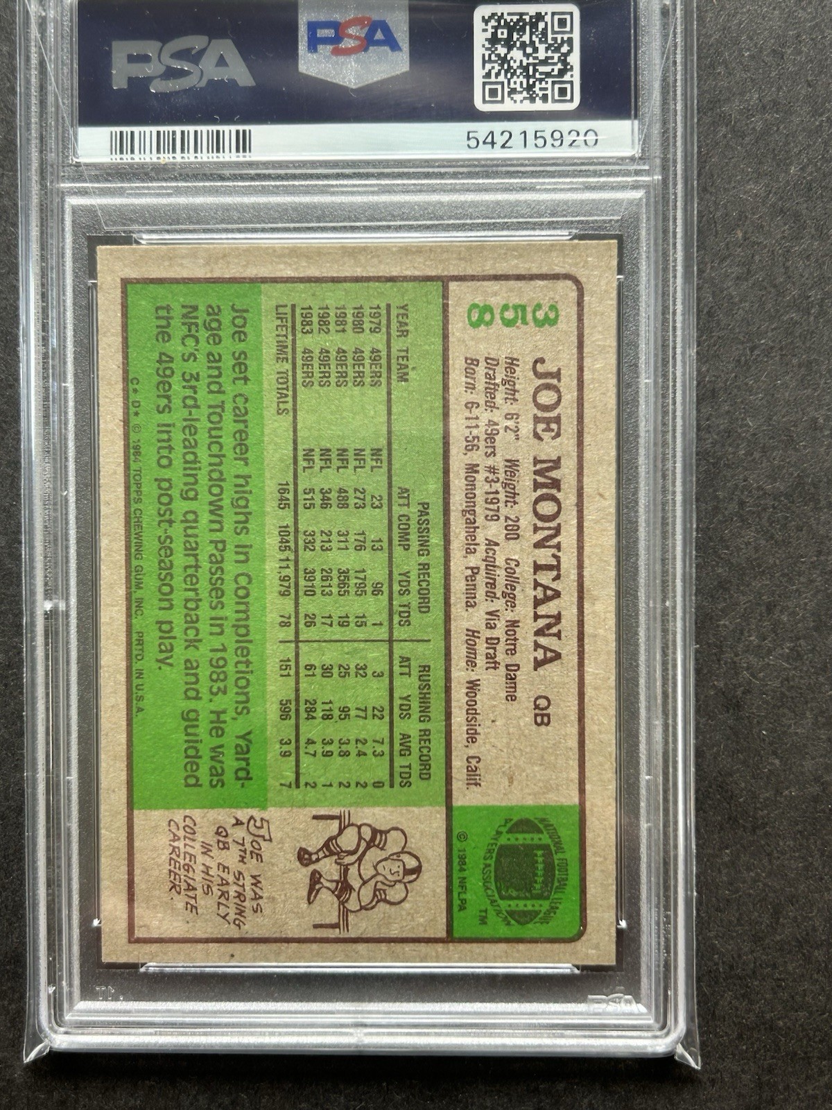 Joe Montana 49ers HOF. 1984 Topps #358 PSA 9 Mint view 4