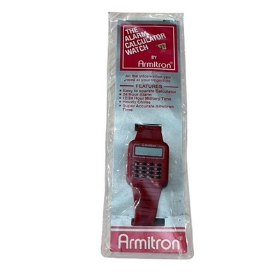 VTG 1980's Armitron Calculator & Alarm Men's LCD Wrist Watch Red Plastic Parts