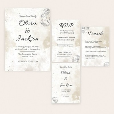 Modern Script Wedding Invitation Set   Editable Canva Templates | 4-Piece Suite