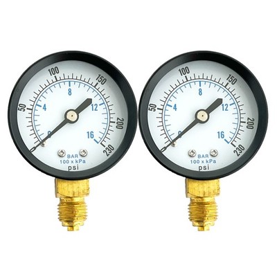 2PCS Air Pressure Gauge For Air Compressor 1/4''BSP 0-16 bar 2'' Face Side Mount