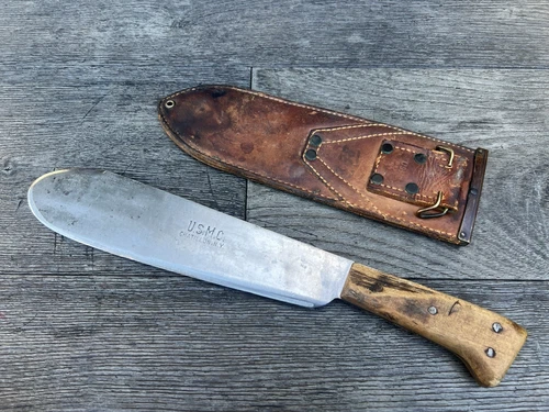 Vintage 1944 USMC Chatillon N.Y. WW2 Military Bolo Knife Boyt 44 Leather Sheath