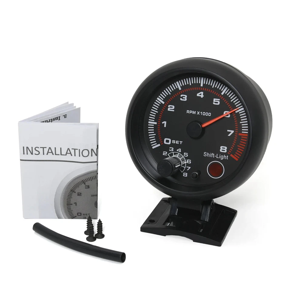 Tachometer Gauge Universal 3.75 Inch 95mm 12V White LED Auto 0-8000 RPM Meter - Image 2 of 4