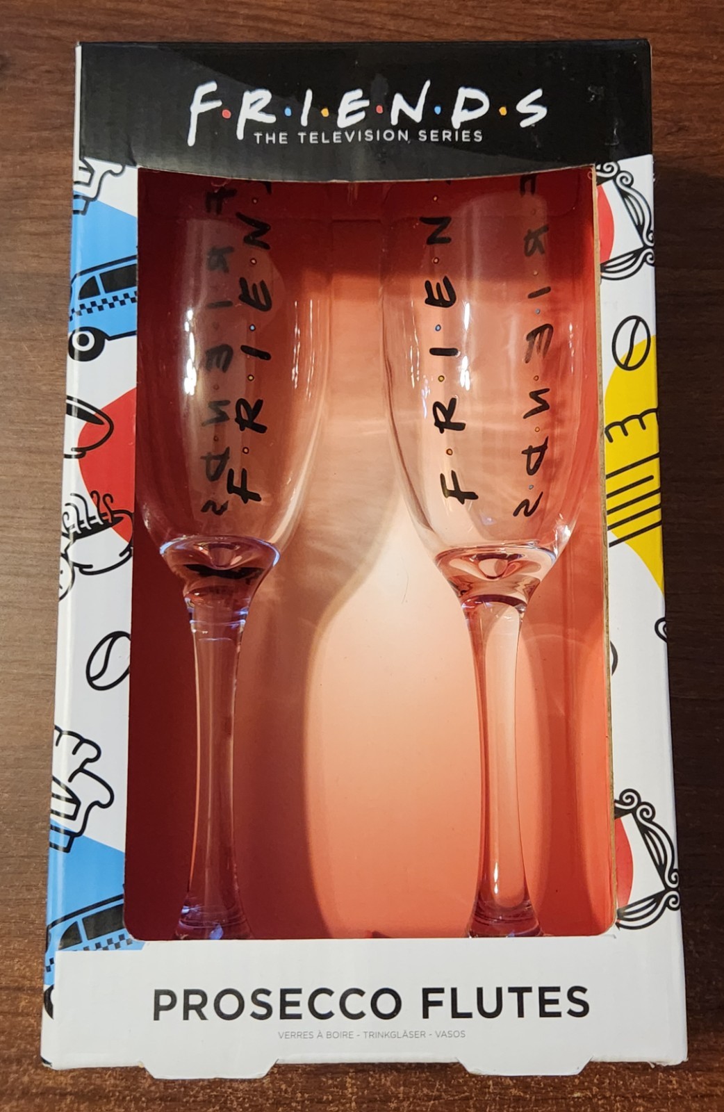 Friends WB TV Series Set 2 Champagne Prosecco Flutes Glasses Paladone NEW