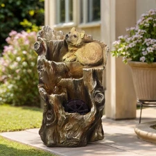 19" Tall Outdoor Water Fountain with LED Lights 4 Tiers Modern Cascading Wind...