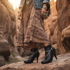 Women 2PCS Silver Metal Boot Chain Shoe Anklet Double Sided Turquoise Flowers