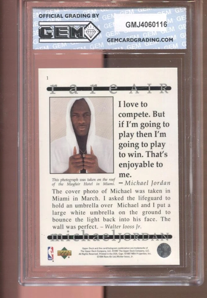 1994 Michael Jordan Upper Deck Rare Air #1 Gem Mint 10 Bulls GOAT HOF - Image 2 of 2