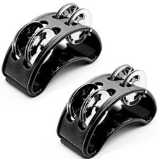 Foot Tambourine Percussion, Black, 2 Pack | Foot Shaker Instrument, Metal Jingle
