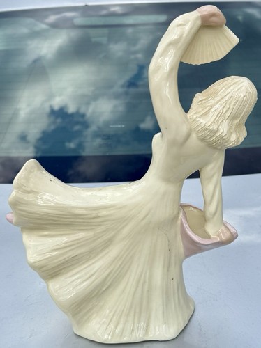 Vintage Hedi Schoop Vase Fächer Tänzerin Figur rosa Hollywood CA tanzende Frau - Bild 6 von 13